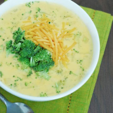 Broccoli Cheese Soup - so creamy, and it's actually healthy! Includes nutritional information.