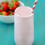 Low Carb Strawberry Cheesecake Smoothie - This healthy smoothie is absolutely delicious, decadent and comes in at about 18 grams of protein (no powder needed).