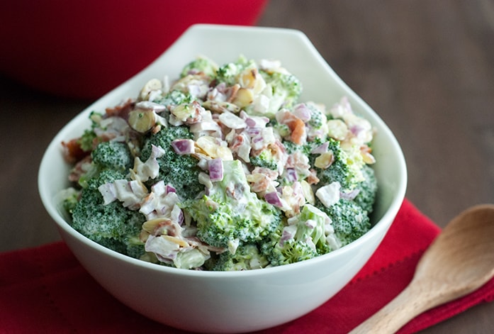 Low Carb Broccoli Salad - Healthy, hearty and loaded with toasted almonds and crunchy bacon.