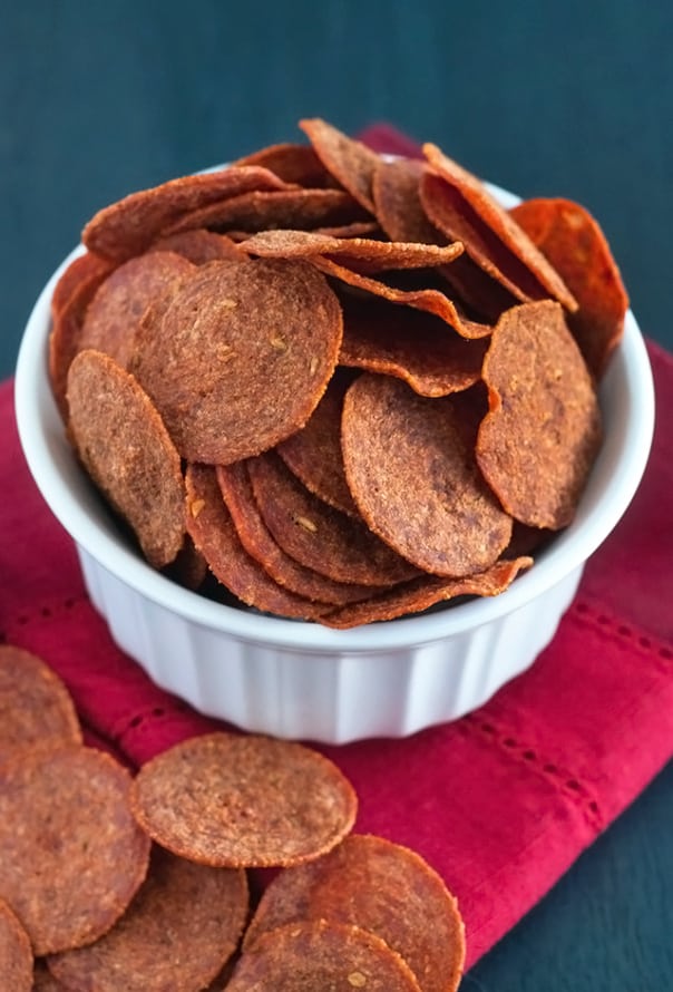 Pepperoni Chips - A quick snack that's incredibly crunchy, crispy and addicting!