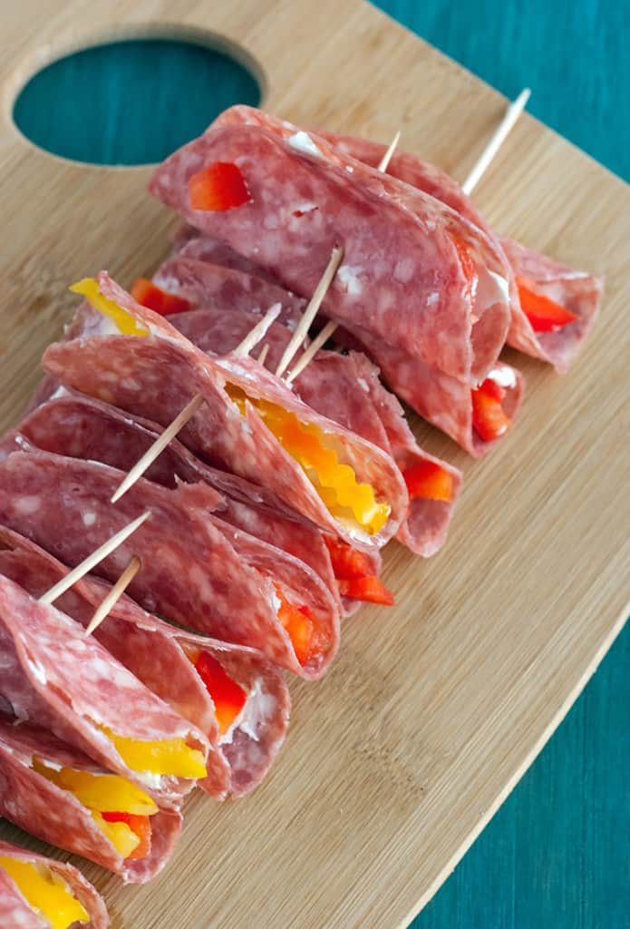 Salami & Cream Cheese Roll Ups - This party friendly appetizer would work great on a time crunch and its super flexible; add peppers, olive, or even pickles.