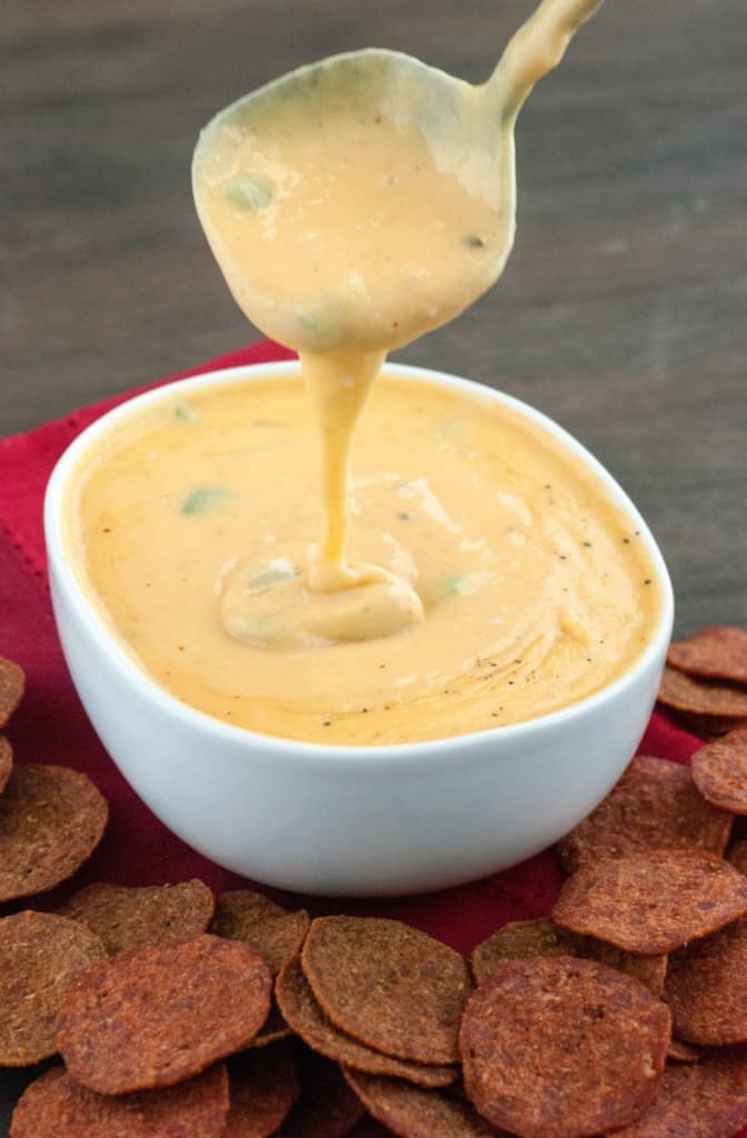 An amazingly cheesy and creamy dip with just a hit of heat. The best part is that you can enjoy it guilt-free. It’s so tasty, you’ll want to eat it like soup!